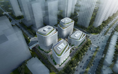 TAIPING FINANCIAL TOWER SmithGroup Workplace Office Design Shanghai Exterior Rendering Birds eye