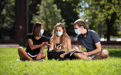 Students on Campus Lawn during COVID-19 Pandemic 
